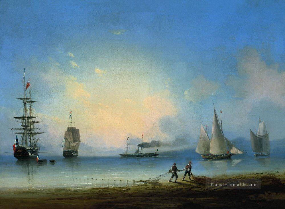 russisch und französisch Fregatten 1858 Verspielt Ivan Aiwasowski russisch Ölgemälde
